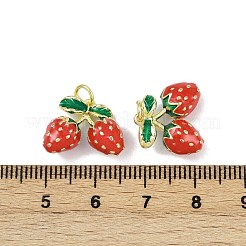 真鍮製エナメルペンダント  丸カン付き  フルーツチャーム  鉛フリー＆カドミウムフリー  長持ちメッキ  ラックめっき  18KGP本金メッキ  苺  13.5x15x7mm  穴：3mm&nbsp;KK-H072-18G-14