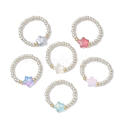 ガラスビーズストレッチリング  スター  ミックスカラー  内径：18mm  10個/セット&nbsp;RJEW-JR00822