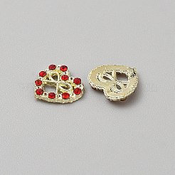 蝶結びのハート型合金ガラスカボション  ネイルアートの装飾の付属品  レッド  10.5x11x2mm&nbsp;MRMJ-WH0202-012C-G