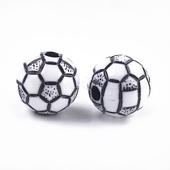 クラフトアクリルビーズ  サッカー/サッカーボール  ホワイト  10x9.5mm  穴：2mm  約900個/500g&nbsp;MACR-T023-19