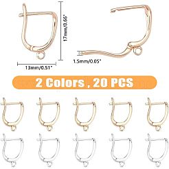 ラッチバック開閉式真鍮フープピアスパーツ  ゴールドカラー  17x13mm  ピン：1.5mm  20個/箱&nbsp;KK-FH0001-14