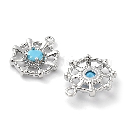 真鍮製ガラスチャーム  多面カット  ディープスカイブルー  花  プラチナメッキ  15x13x3mm  穴：1.2mm&nbsp;KK-M102-33P-02