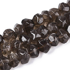 天然石スモーキークォーツビーズ連売り  ファセットロンデル  12~16x12~16x7~12mm  穴：0.9~1.2mm  約39~44個/連  15.16~15.75インチ（38.5~40cm）&nbsp;G-N347-17A-01