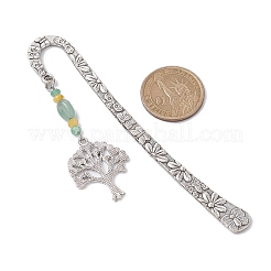 Natural Malaysia Jade & Green Aventurine Beaded Pendant Bookmarks with Alloy Tree of Life&nbsp;AJEW-JK00255-03