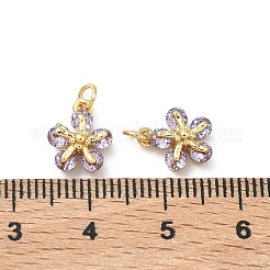 真鍮の舗装キュービックジルコニアペンダント  花のチャーム  鉛フリー＆カドミウムフリー  ラックめっき  長持ちメッキ  18KGP本金メッキ  ミックスカラー  10.5x8.5x4mm  丸カン：4x0.8ミリ  2.5mm内径&nbsp;KK-A291-07G