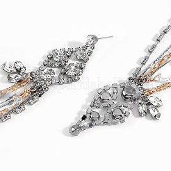 合金とクリスタルラインストーンのスタッドピアス  ガラスタッセルピアス  菱形  プラチナ·ゴールデン  156x21mm&nbsp;WG95A57-01