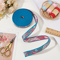 10ヤードのエスニックスタイルの刺繍ポリエステルリボン  ジャカードリボン  チロリアンリボン  服飾材料  花と葉の模様  ディープスカイブルー  7/8インチ（22.5~23mm）&nbsp;OCOR-FG0002-26C