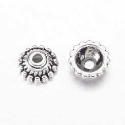 チベットスタイルの合金キャップ  鉛フリー＆カドミウムフリー  アンティークシルバー  8x3mm  穴：2mm&nbsp;LF1235Y