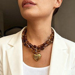 316 Surgical Stainless Steel Heart Resin Beaded 3 Layer Necklaces for Women&nbsp;WG11269-01