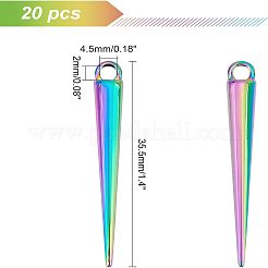 20個レインボーカラーアロイペンダント  カドミウムフリー＆ニッケルフリー＆鉛フリー  コーン  35.5x4.5mm  穴：2mm&nbsp;FIND-NB0002-28