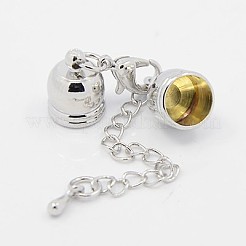 真鍮アジャスターチェーン  コードエンドとカニカン付き  プラチナ  39mm  穴：7mm  コー​​ド終了：12x9mm  穴：7mm.&nbsp;X-KK-K001-7mm-P