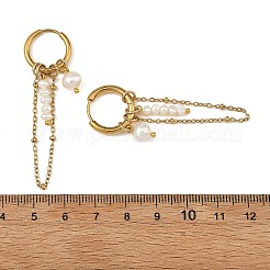 天然養殖淡水真珠フープピアス  イオンプレーティング（IP）加工を施した304ステンレススチール製アズキチェーンタッセルイヤリング  ゴールドカラー  56.5x17mm&nbsp;EJEW-JE07491
