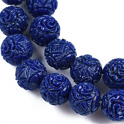 合成サンゴ彫刻ビーズ連売り  染め  ラウンド  ブルー  10mm  穴：1.2mm  約37個/連  14.76''（37.5センチメートル）&nbsp;CORA-M001-17