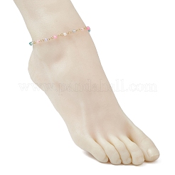304 Stainless Steel & Natural Agate(Dyed & Heated) Faceted Round Link Chain Anklets&nbsp;AJEW-AN00747-01