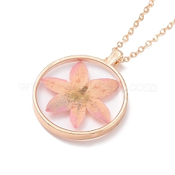 ドライプレス リアルフラワーレジン ペンダントネックレス  女性用ライトゴールド合金チョーカーネックレス  ピンク  19.69インチ〜20.47インチ（50~52cm）&nbsp;LS-NJEW-G088-01KCG-06