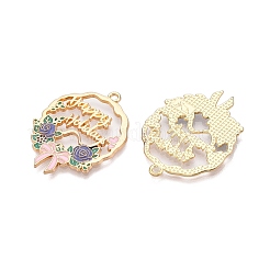 メッキ合金エナメルチャームラック  カドミウムフリー＆ニッケルフリー＆鉛フリー  ライトゴールド  ハッピーホリデーという言葉が書かれた蝶結びの花  ミディアムスレートブルー  34x26x2mm  穴：1.8mm&nbsp;ENAM-N056-370KCG-03