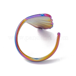 イオンプレーティング(IP) 304 ステンレススチール シェルシェイプ カフリング 女性用  虹色  usサイズ6 1/4(16.7mm)&nbsp;RJEW-C045-25M