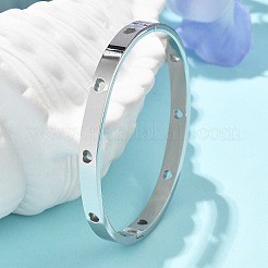 女性用中空ハート 304 ステンレススチール バングル  ステンレス鋼色  内径：2x2-3/8インチ（5.05x6.05cm）&nbsp;BJEW-Z092-11P