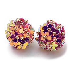 ガラスシードビーズペンダント付きPVCプラスチックスパンコール  鉄ループ付き  花のチャーム  パープル  18x17mm  穴：4.3mm&nbsp;FIND-G058-01B
