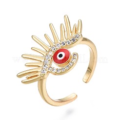 Clear Cubic Zirconia Evil Eye Wide Open Cuff Ring with Enamel for Women&nbsp;RJEW-N035-098B