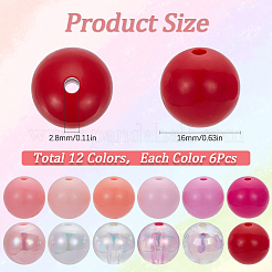 不透明＆透明アクリルビーズセット  ラウンド  ピンク  16x15mm  穴：2.8~3mm  12スタイル  6個/スタイル  72pc&nbsp;MACR-SC0001-31A
