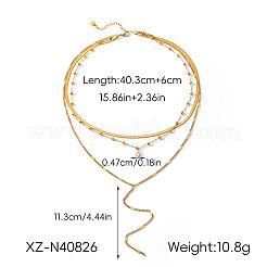 304 Stainless Steel Pave Clear Cubic Zirconia Teardrop Long Tassel Pendant 3 Layer Chain Necklaces for Women&nbsp;WGE5E69-01