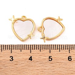 Brass Pave Natural Freshwater Shell Heart with Star Charms&nbsp;KK-S389-05G
