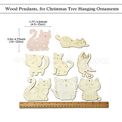 ウッドペンダント  クリスマスツリーの吊り下げ飾り用  バリーウッド  猫の形  45x100x2.5mm  穴：3mm  40個/セット&nbsp;WOOD-CJC0019-07B