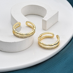 Rack Plating Brass Micro Pave Clear Cubic Zirconia Cuff Finger Rings for Women&nbsp;RJEW-M028-39G