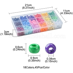 702 個 18 色不透明プラスチックビーズ  バレル  ミックスカラー  9x6mm  穴：3.8mm  39個/カラー&nbsp;KY-YW0001-41