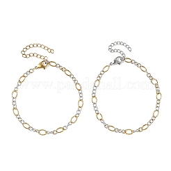 2Pcs 2 Colors 304 Stainless Steel Figaro Chains Bracelet Sets&nbsp;BJEW-JB14356-01