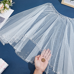 ポリエステルガーゼのブライダルショール  腹筋プラスチックパールビーズ付き  ホワイト  540x290~1100x0.1mm&nbsp;AJEW-WH0481-225