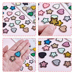 50個 25スタイル ポリエステル コンピューター刺繍 縫い付け布パッチ  アップリケ  バッジ  洋服用  ドレス  ハートスター  ミックスカラー  21~22x21~22mm  2個/スタイル&nbsp;PATC-HY0001-76