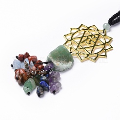 Natural Raw Mixed Stone & Mixed Stone Chips Tassel Pendant Decorations&nbsp;HJEW-P014-01G