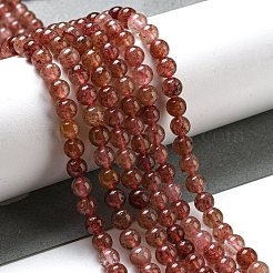 天然石ストロベリークォーツビーズ連売り  ラウンド  6mm  穴：1mm  約65個/連  15.55''（39.5センチメートル）&nbsp;G-M443-A01-01