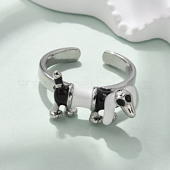 真鍮エナメルカフ指輪  カドミウムフリー＆鉛フリー  犬  プラチナ  調整可能  10.8x18mm&nbsp;RJEW-C120-24P