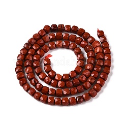 天然石レッドジャスパービーズ連売り  グレードAA  多面カット  キューブ  4~5x4~5x4~5mm  穴：0.8mm  約92~105個/連  14.96~15.35インチ（38~39cm）&nbsp;G-N342-130