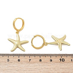 真鍮製フープピアス  18KGP本金メッキ  ヒトデ  35x20.5mm&nbsp;EJEW-Q036-03C-G