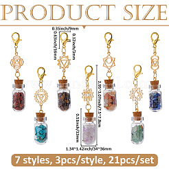 7 Chakra Natural Red Aventurine & Red Jasper & Green Aventurine & Tiger Eye & Synthetic Turquoise & Amethyst & Lapis Lazuli Chips inside Glass Wishing Bottle Pendant Decorations&nbsp;HJEW-FH00146