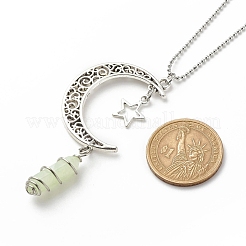 Natural New Jade Bullet with Alloy Moon and Star Pendant Necklace&nbsp;NJEW-JN03912-07