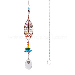 1Pc Wire Wrapped Alloy & Natural Mixed Stone Chips Tree of Life Hanging Suncatchers&nbsp;HJEW-TA0001-45C