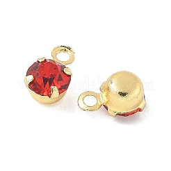 真鍮製ガラスチャーム  フラットラウンド  ラックめっき  長持ちメッキ  18KGP本金メッキ  多面カット  レッド  6x4x3mm  穴：1mm&nbsp;KK-C097-08G-01