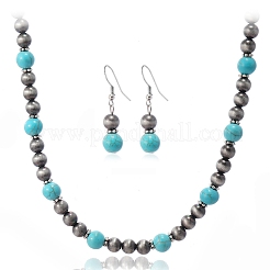 Synthetic Turquoise & CCB Plastic Round Beaded Necklaces & Dangle Earrings Sets&nbsp;WG1B28D-02