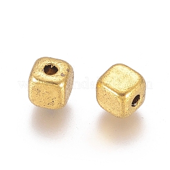 チベット風ビーズ  鉛フリー＆カドミウムフリー  アンティークゴールデンカラー  キューブ  長さ4mm  4 mm幅  厚さ4mm  穴：2mm&nbsp;GLFH10390Y