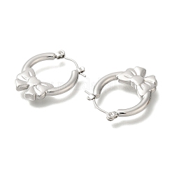 304ステンレススチール製蝶結びフープピアス（女性用）  ステンレス鋼色  23x3.5mm&nbsp;EJEW-S227-64P