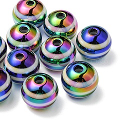 レインボーカラーストライプレジンビーズ10個。  ABカラー  ロンデル  カラフル  12x10mm  穴：2~2.5mm&nbsp;RESI-YW0001-27B