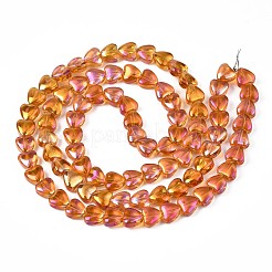電気メッキガラスビーズセット  ABカラー  ハート  レッドオレンジ  7~8x8x4.5mm  穴：0.8mm  約84~87個/連  24.41インチ〜25.43インチ（62~64.6cm）&nbsp;EGLA-S188-13-B02