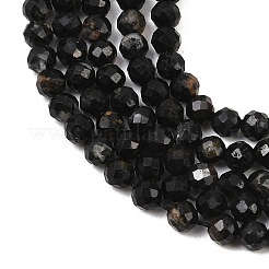 天然石ブラックトルマリンビーズ連売り  多面カット  ラウンド  3~3.8mm  穴：0.6mm  約108個/連  14.96
