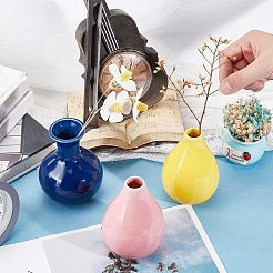 3種類のスタイルのセラミック製細口花瓶3個  ディスプレイ装飾  フラワーホルダー  ミックスカラー  70.5~78x99~101.5mm  内径：16~33mm  1個/スタイル&nbsp;AJEW-NB0003-85