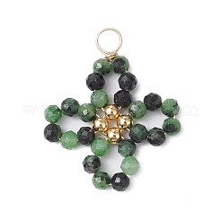 5Pcs 5 Styles Natural Green Aventurine & Moss Agate & TaiWan Jade & Ruby in Zoisite & Synthetic Green Goldstone Faceted Round Beaded Pendants&nbsp;PALLOY-JF03130